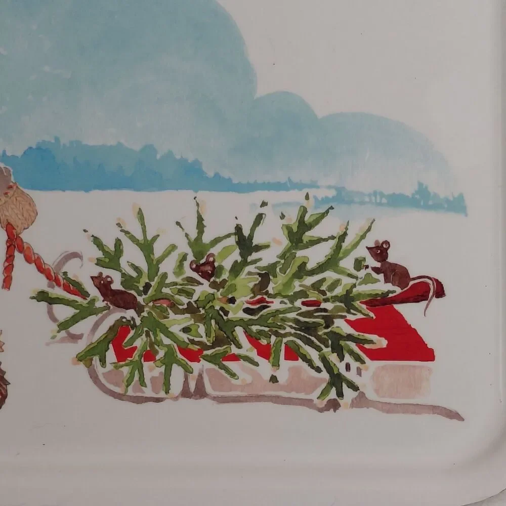 IKEA Christmas Serving Tray Gnome Tomte Pulling Sled with Tree Melamine 8x11
